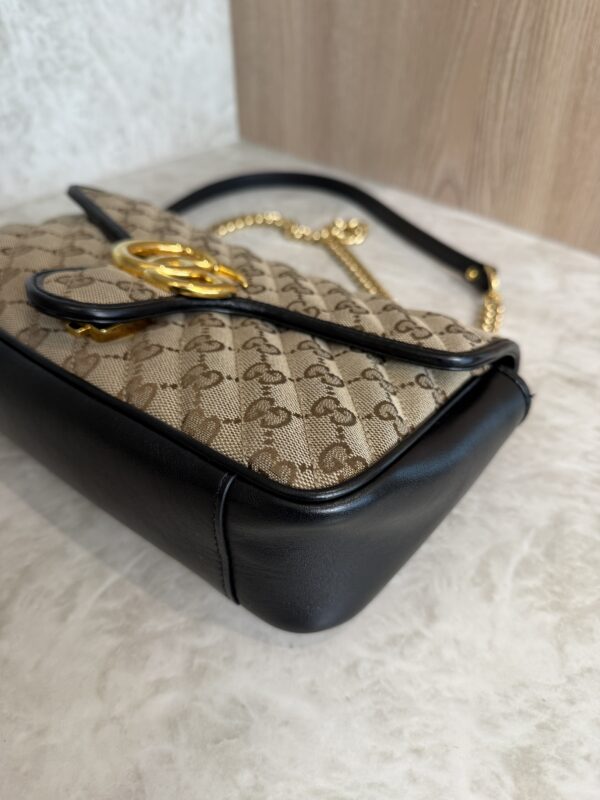 Gucci GG Marmont Flap Bag Diagonal Quilted GG Canvas with Leather Small
