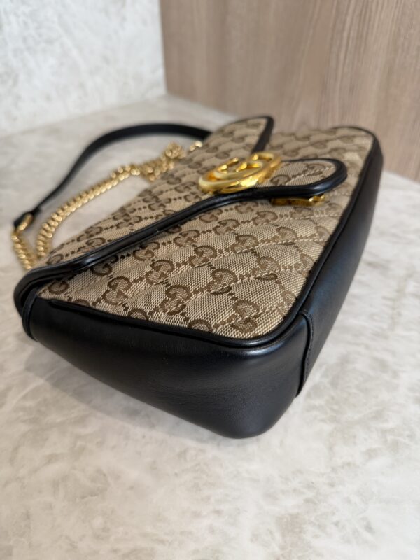 Gucci GG Marmont Flap Bag Diagonal Quilted GG Canvas with Leather Small