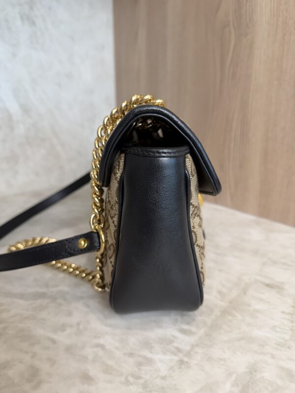 Gucci GG Marmont Flap Bag Diagonal Quilted GG Canvas with Leather Small