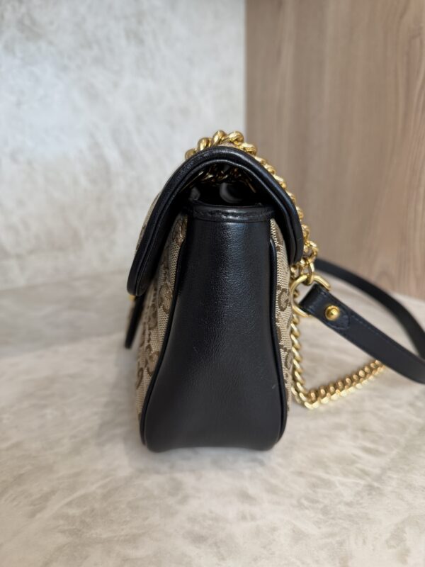 Gucci GG Marmont Flap Bag Diagonal Quilted GG Canvas with Leather Small