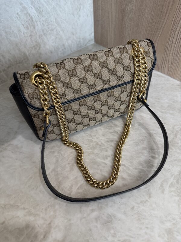 Gucci GG Marmont Flap Bag Diagonal Quilted GG Canvas with Leather Small