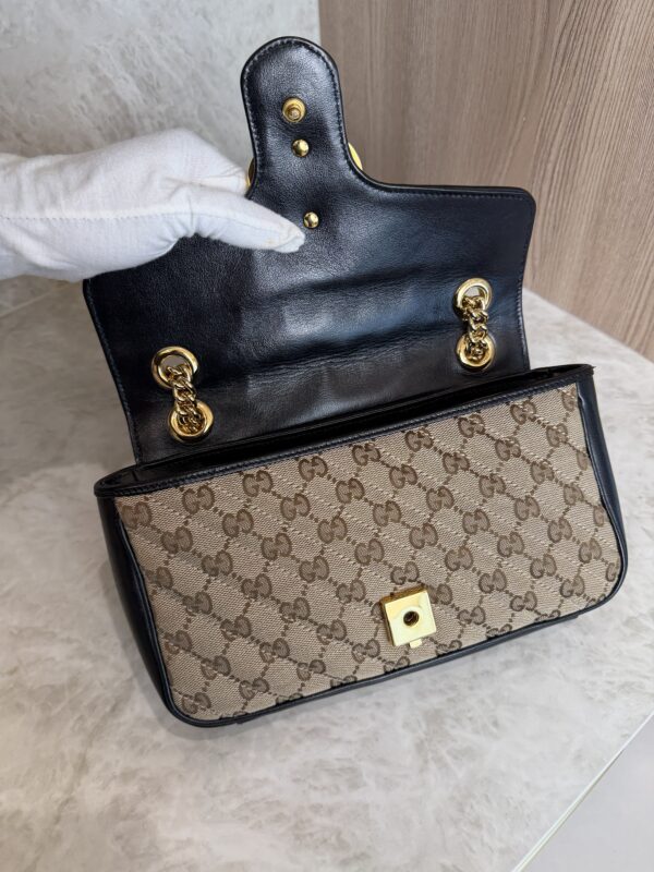 Gucci GG Marmont Flap Bag Diagonal Quilted GG Canvas with Leather Small