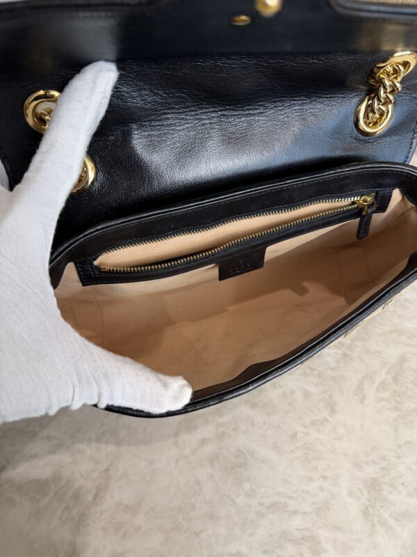 Gucci GG Marmont Flap Bag Diagonal Quilted GG Canvas with Leather Small