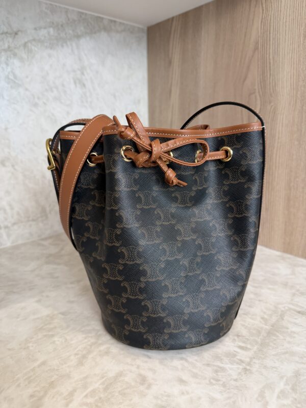 Drawstring Bucket Bag Triomphe Coated Canvas Small