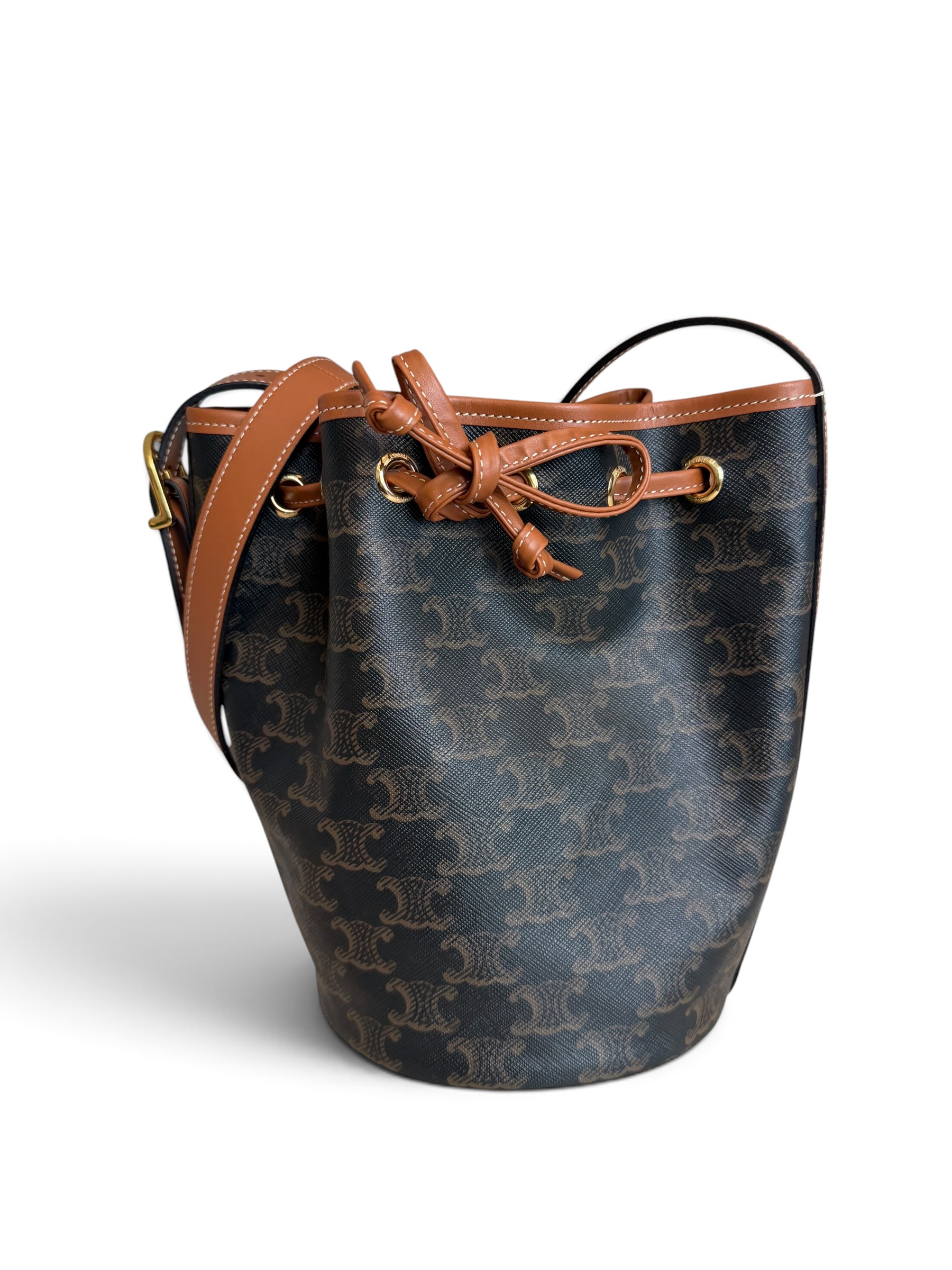 Drawstring Bucket Bag Triomphe Coated Canvas Small