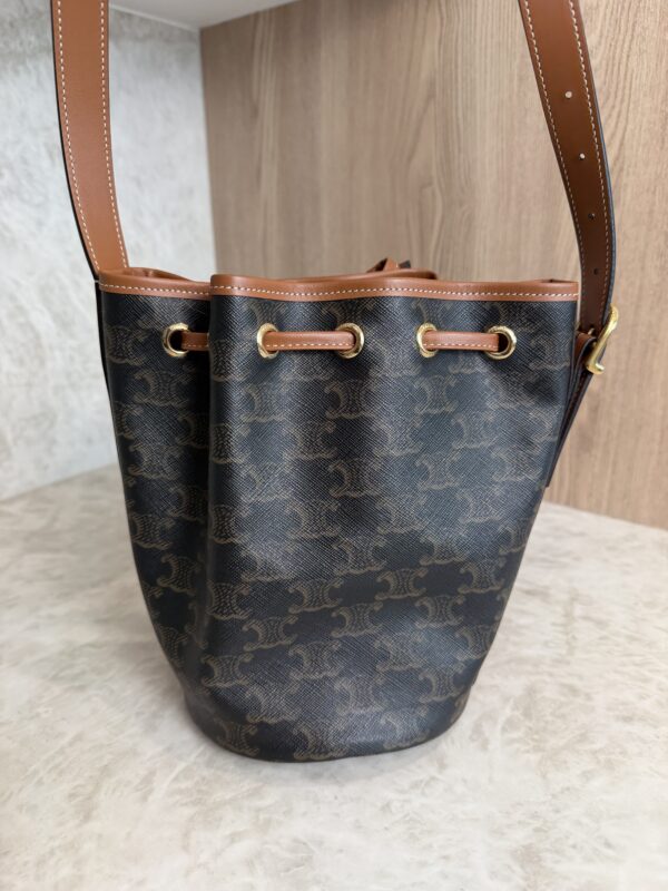 Drawstring Bucket Bag Triomphe Coated Canvas Small