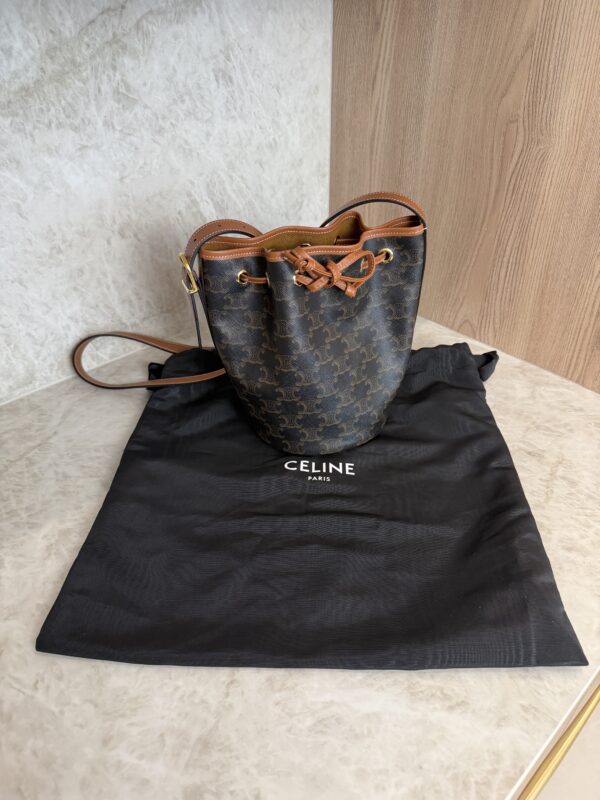 Drawstring Bucket Bag Triomphe Coated Canvas Small