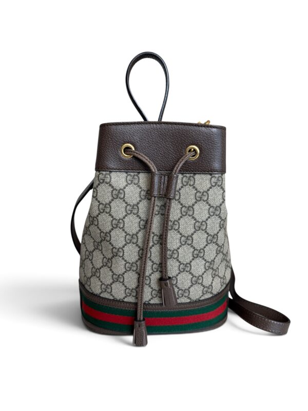 Gucci GG Supreme Monogram Web Small Ophidia Bucket Bag Brown