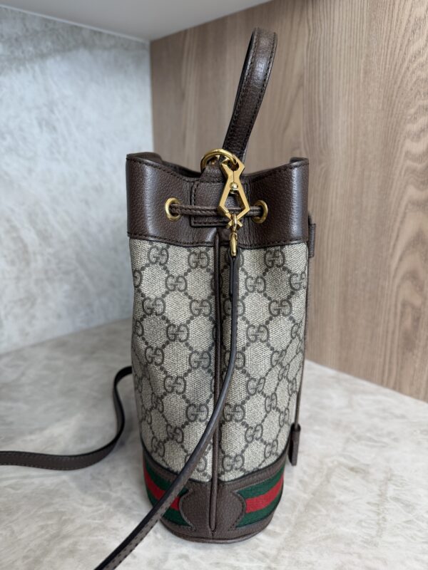 Gucci GG Supreme Monogram Web Small Ophidia Bucket Bag Brown