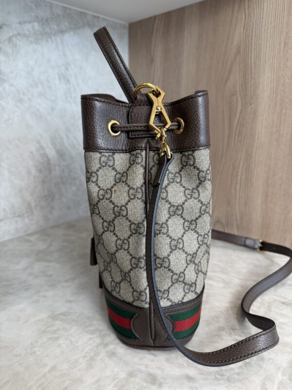 Gucci GG Supreme Monogram Web Small Ophidia Bucket Bag Brown