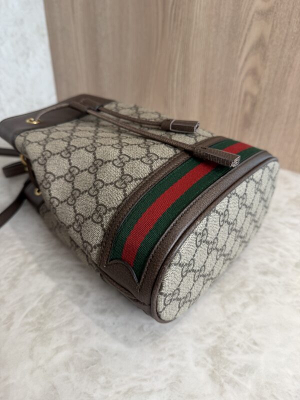 Gucci GG Supreme Monogram Web Small Ophidia Bucket Bag Brown
