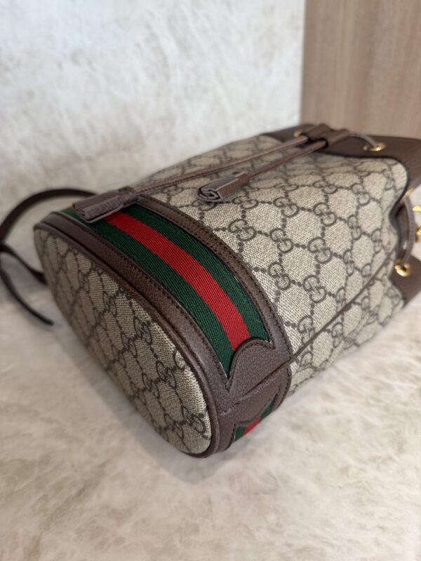 Gucci GG Supreme Monogram Web Small Ophidia Bucket Bag Brown