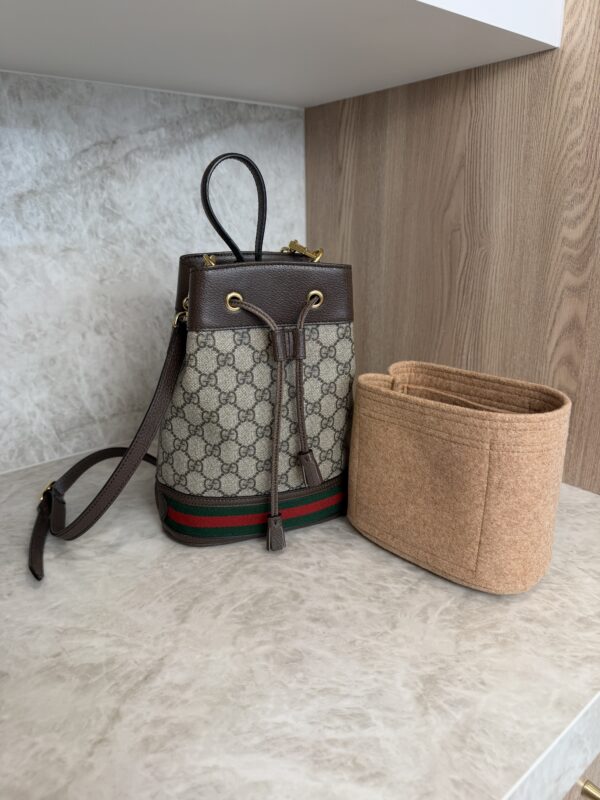 Gucci GG Supreme Monogram Web Small Ophidia Bucket Bag Brown
