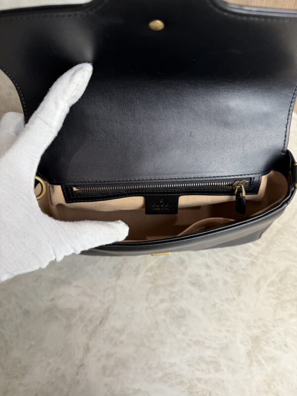 Gucci GG Marmont Top Handle Flap Bag Matelasse Leather Small Black