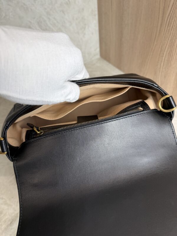 Gucci GG Marmont Top Handle Flap Bag Matelasse Leather Small Black