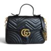 Gucci GG Marmont Top Handle Flap Bag Matelasse Leather Small Black