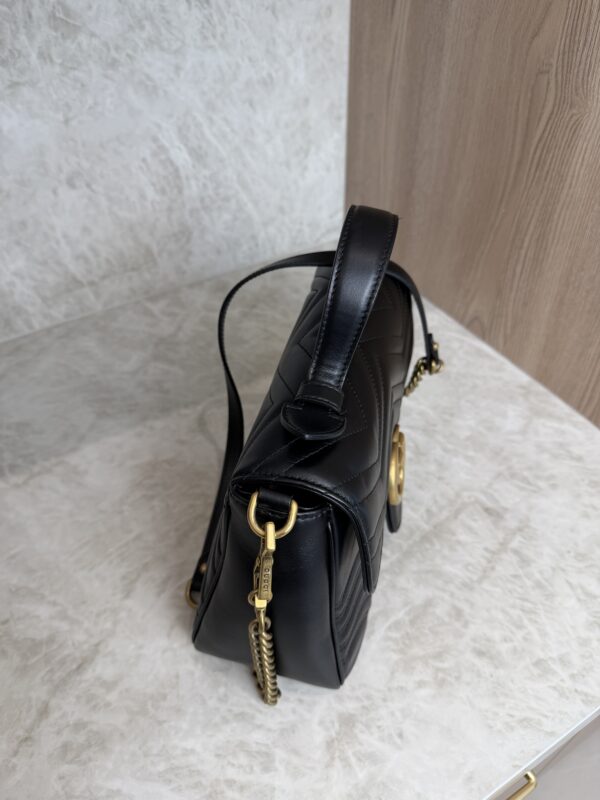 Gucci GG Marmont Top Handle Flap Bag Matelasse Leather Small Black