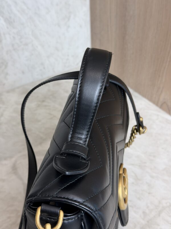 Gucci GG Marmont Top Handle Flap Bag Matelasse Leather Small Black