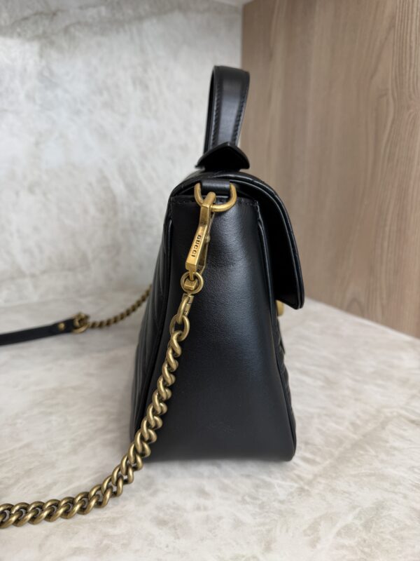 Gucci GG Marmont Top Handle Flap Bag Matelasse Leather Small Black