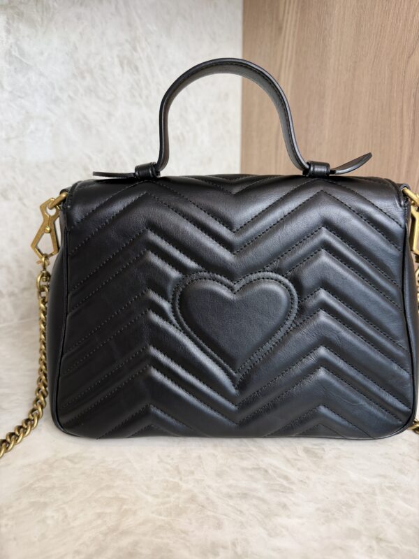 Gucci GG Marmont Top Handle Flap Bag Matelasse Leather Small Black