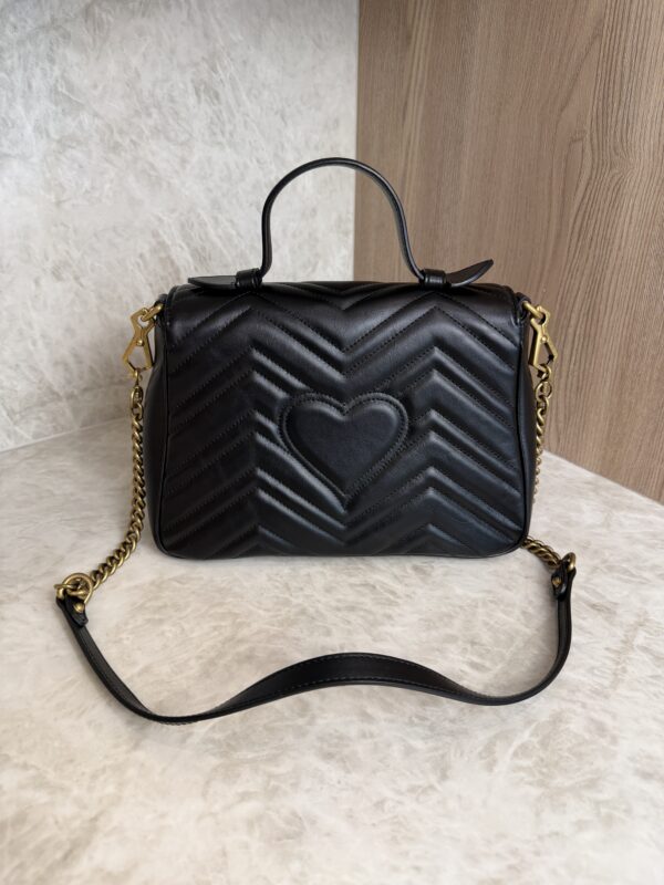 Gucci GG Marmont Top Handle Flap Bag Matelasse Leather Small Black