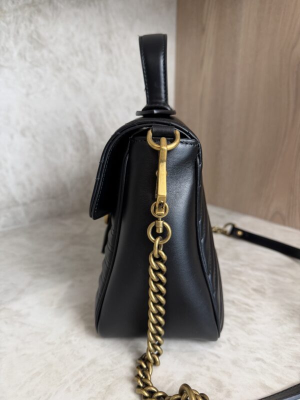 Gucci GG Marmont Top Handle Flap Bag Matelasse Leather Small Black