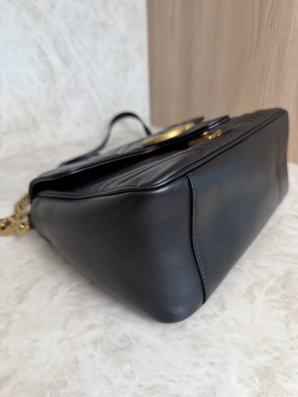 Gucci GG Marmont Top Handle Flap Bag Matelasse Leather Small Black