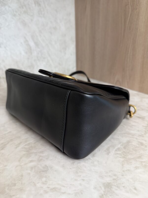 Gucci GG Marmont Top Handle Flap Bag Matelasse Leather Small Black