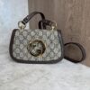 Gucci GG Supreme Monogram Textured Dollar Calfskin Mini Blondie Chain Shoulder Flap Bag Beige Ebony New Acero