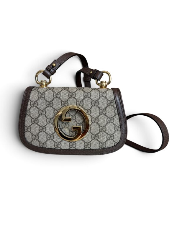Gucci GG Supreme Monogram Textured Dollar Calfskin Mini Blondie Chain Shoulder Flap Bag Beige Ebony New Acero