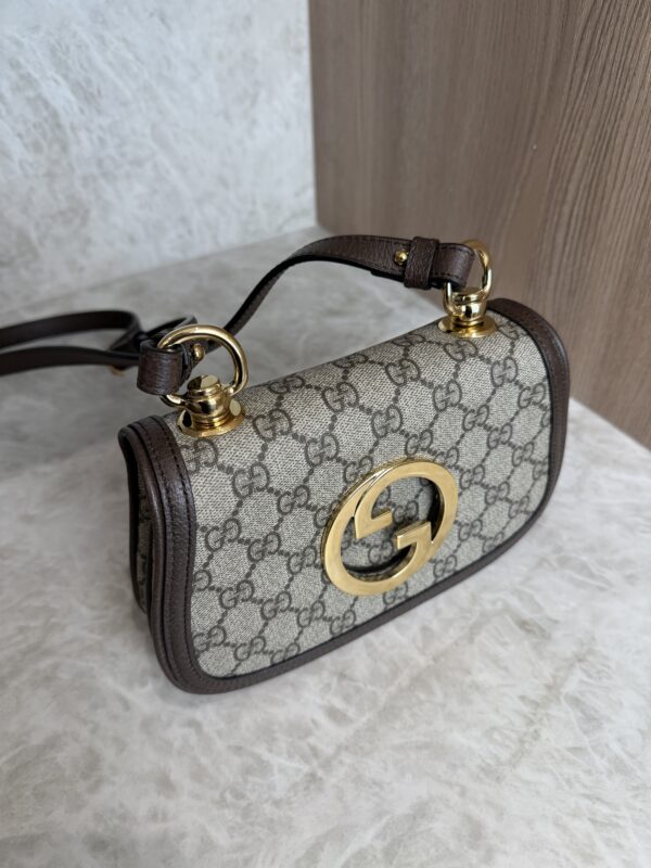 Gucci GG Supreme Monogram Textured Dollar Calfskin Mini Blondie Chain Shoulder Flap Bag Beige Ebony New Acero