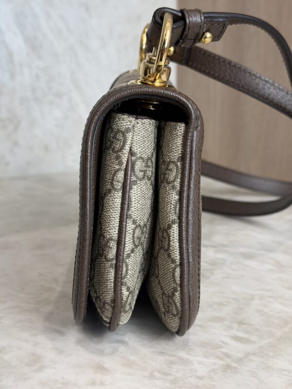 Gucci GG Supreme Monogram Textured Dollar Calfskin Mini Blondie Chain Shoulder Flap Bag Beige Ebony New Acero