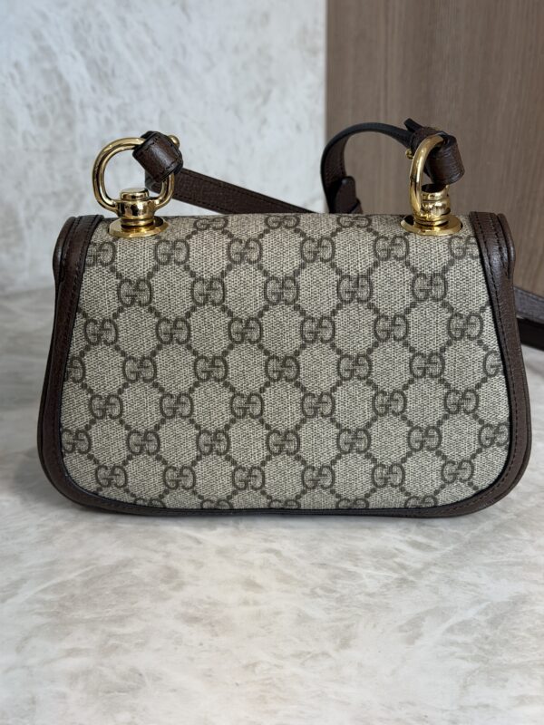 Gucci GG Supreme Monogram Textured Dollar Calfskin Mini Blondie Chain Shoulder Flap Bag Beige Ebony New Acero