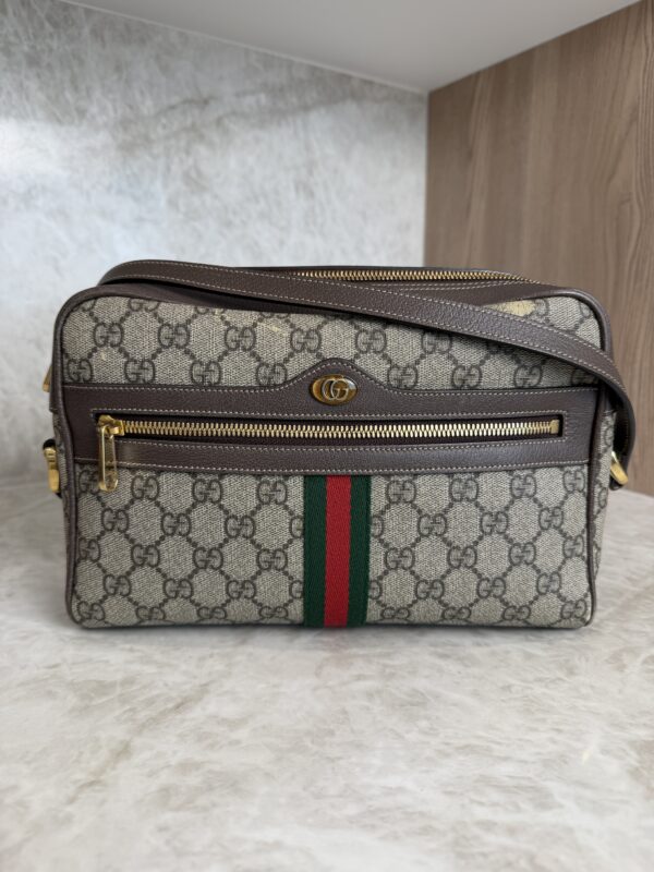 Gucci GG Supreme Monogram Web Small Ophidia Shoulder Bag Brown