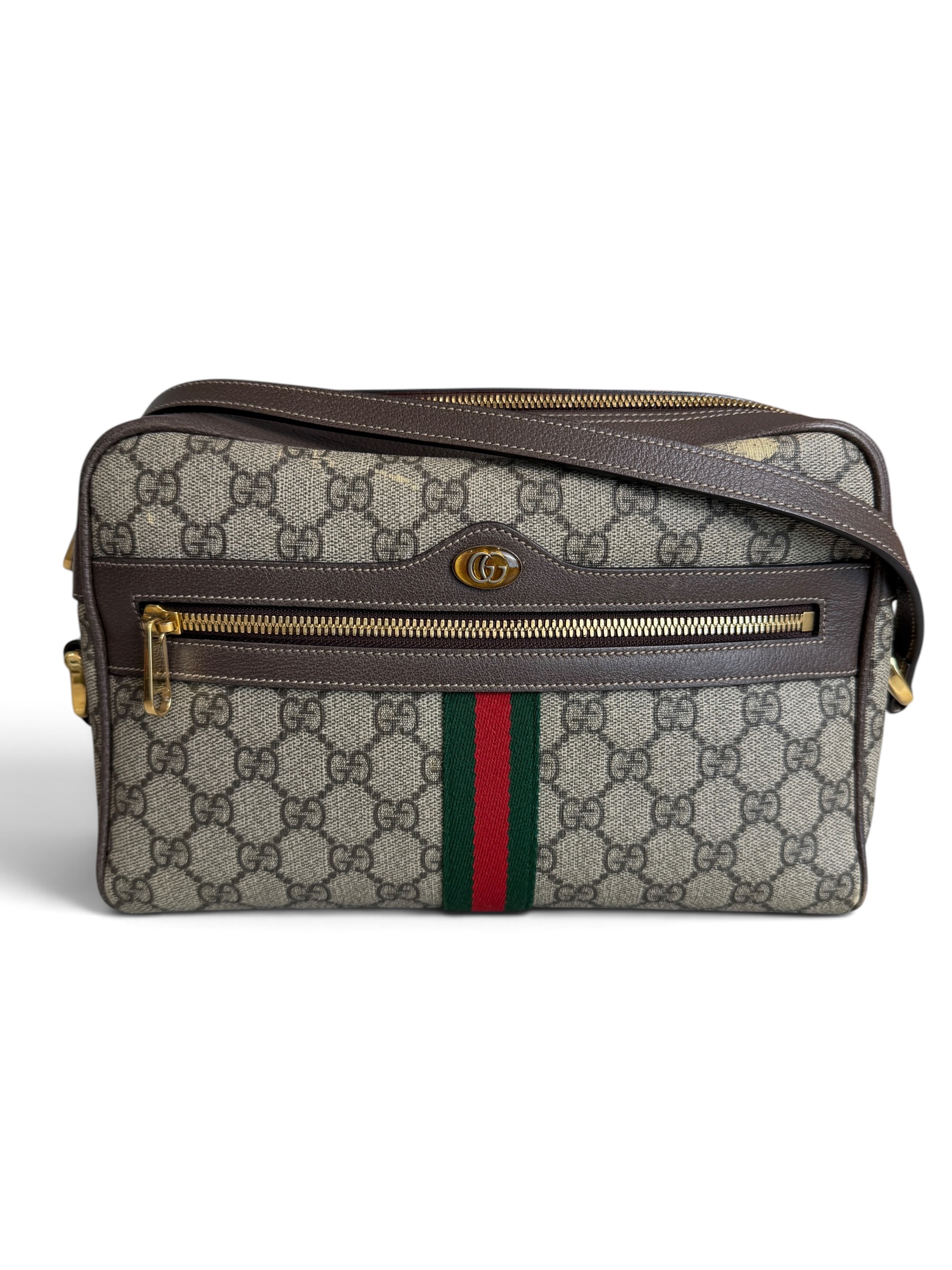 Gucci GG Supreme Monogram Web Small Ophidia Shoulder Bag Brown