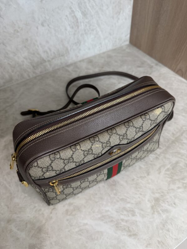 Gucci GG Supreme Monogram Web Small Ophidia Shoulder Bag Brown