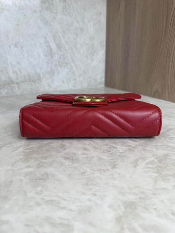 Gucci Calfskin Matelasse GG Marmont Chain Wallet Red