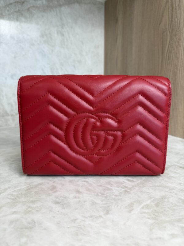 Gucci Calfskin Matelasse GG Marmont Chain Wallet Red