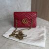 Gucci Calfskin Matelasse GG Marmont Chain Wallet Red
