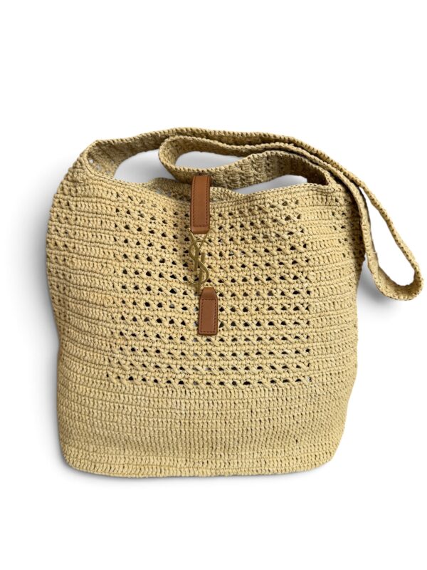 Saint Laurent (YSL) Natural Raffia And Brown Leather Le 5 A 7 Shoulder Bag