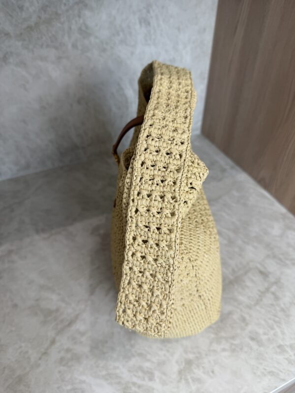 Saint Laurent (YSL) Natural Raffia And Brown Leather Le 5 A 7 Shoulder Bag