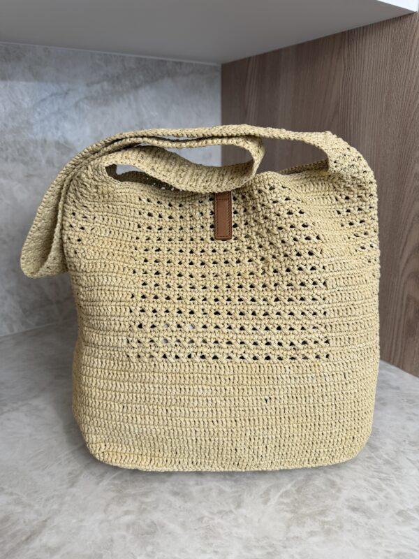 Saint Laurent (YSL) Natural Raffia And Brown Leather Le 5 A 7 Shoulder Bag