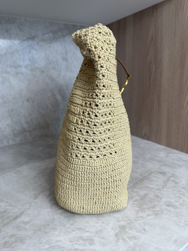 Saint Laurent (YSL) Natural Raffia And Brown Leather Le 5 A 7 Shoulder Bag