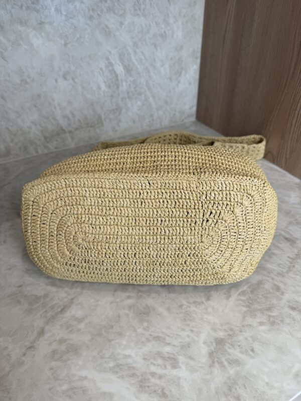Saint Laurent (YSL) Natural Raffia And Brown Leather Le 5 A 7 Shoulder Bag