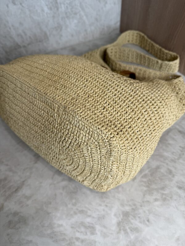 Saint Laurent (YSL) Natural Raffia And Brown Leather Le 5 A 7 Shoulder Bag