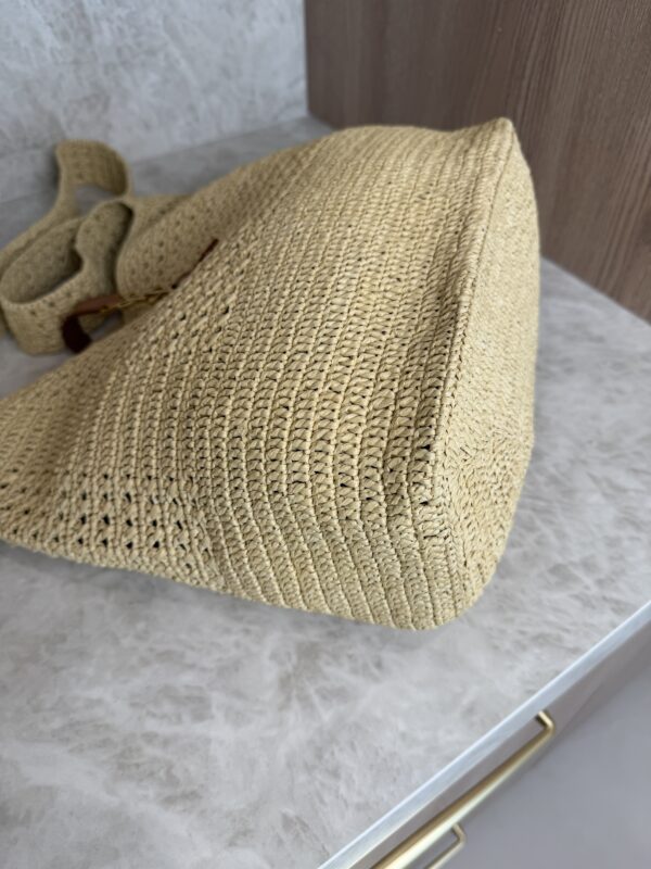 Saint Laurent (YSL) Natural Raffia And Brown Leather Le 5 A 7 Shoulder Bag