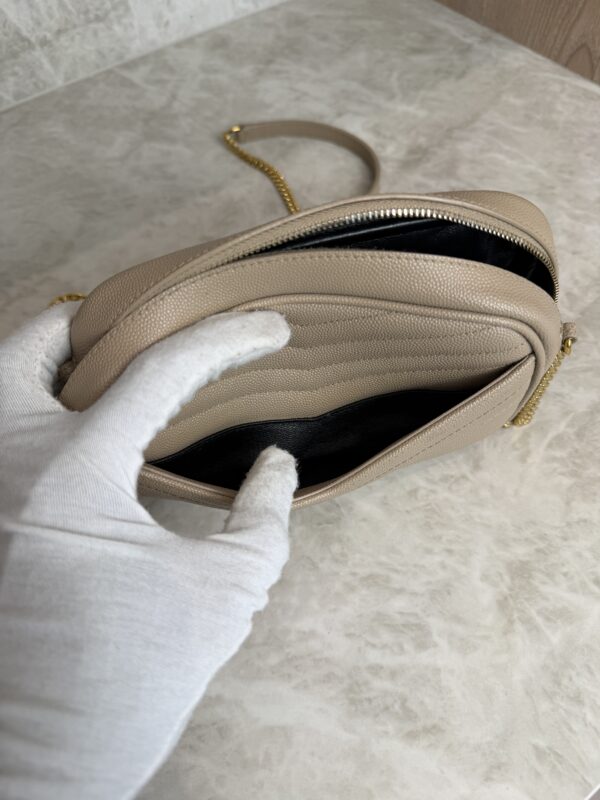 Saint Laurent Matelasse Monogram Mini Lou Camera Bag Beige and Gold Hardware