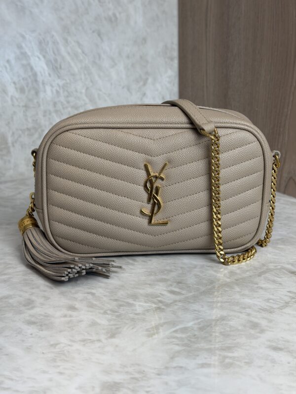 Saint Laurent Matelasse Monogram Mini Lou Camera Bag Beige and Gold Hardware