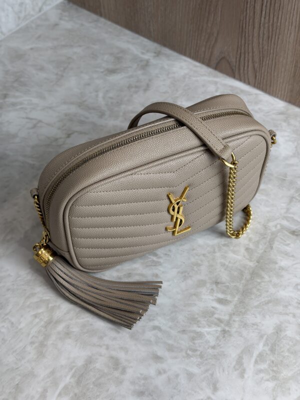 Saint Laurent Matelasse Monogram Mini Lou Camera Bag Beige and Gold Hardware