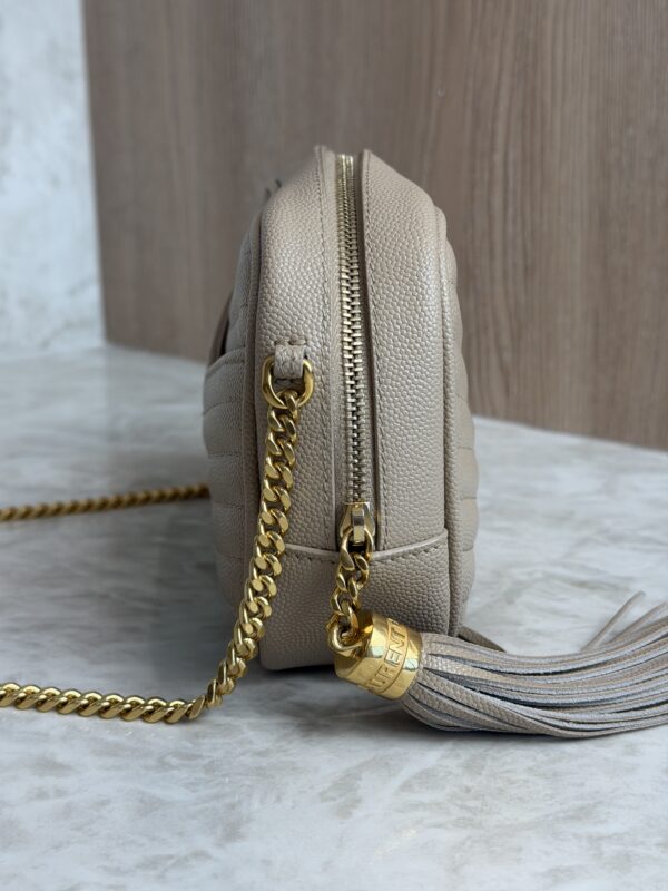 Saint Laurent Matelasse Monogram Mini Lou Camera Bag Beige and Gold Hardware